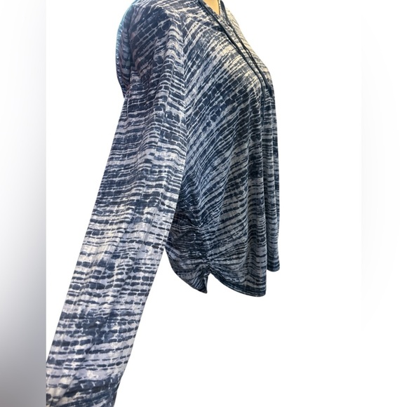 Gloria Vanderbilt Womens Blue White Striped Hoodie Ruched Drawstring Sides 1X. - Picture 2 of 11